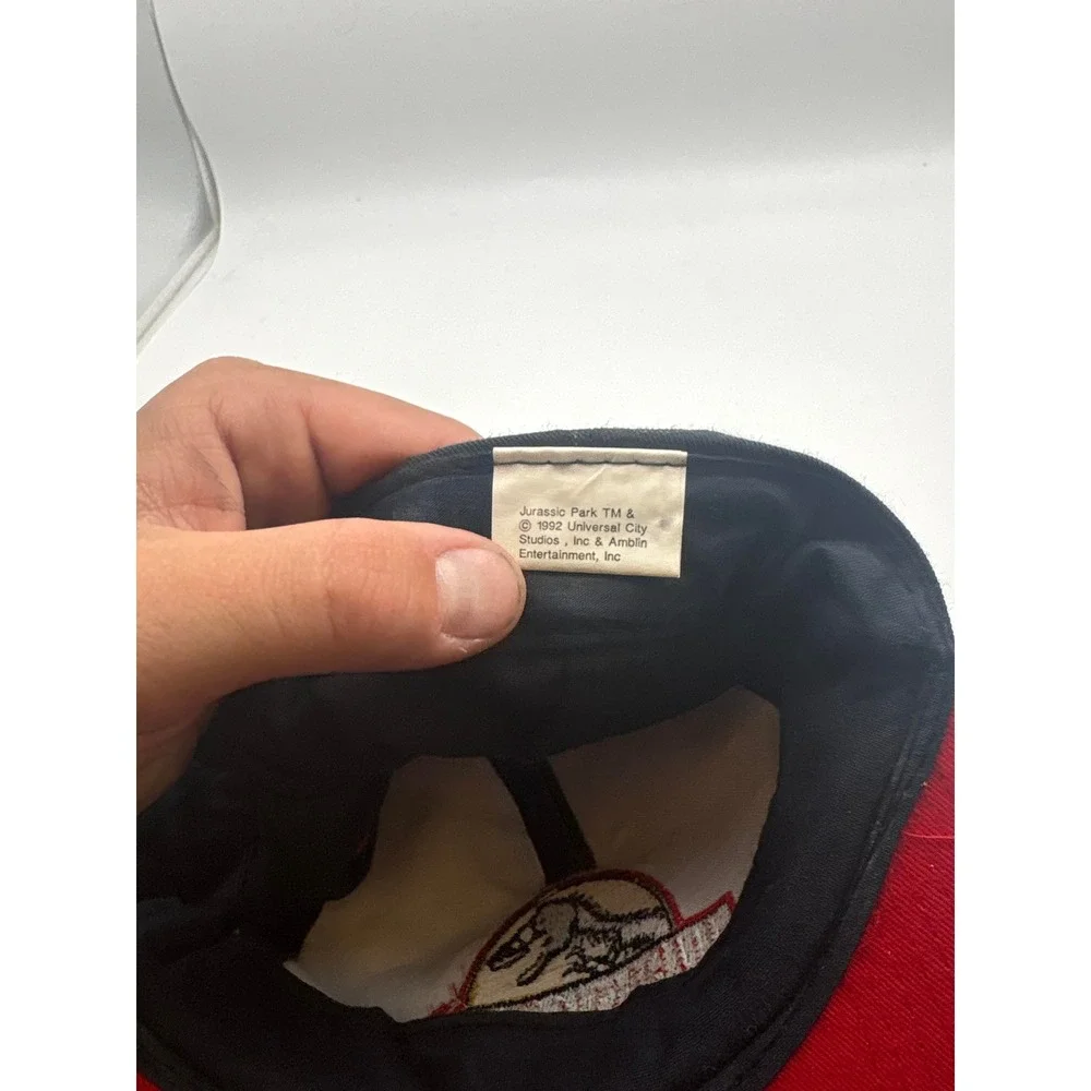 VTG 90s 1992 Jurassic Park Embroidered Snapback Hat Cap OS Black Red Movie Merch
